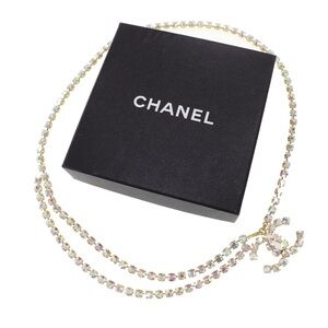 CHANEL Aurora Crystal Gold Logo CC Chain Belt Necklace S M L